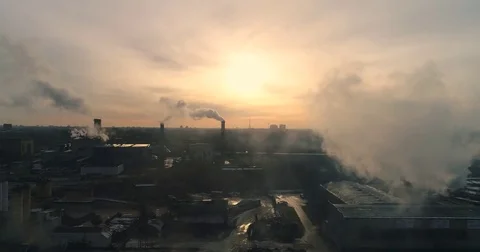 Industrial pollution filmed at the twilight. Dramatic strong contrast. Stock Footage 84026152
