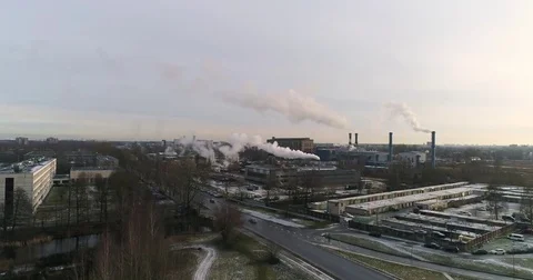 Industrial pollution filmed at the twilight. Dramatic strong contrast. Stock Footage 84026222