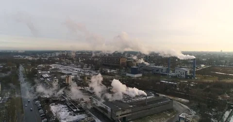 Industrial pollution filmed at the twilight. Dramatic strong contrast. Stock Footage 84026350