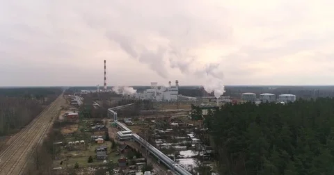 Industrial pollution filmed at the twilight. Dramatic strong contrast. Stock Footage 84046664