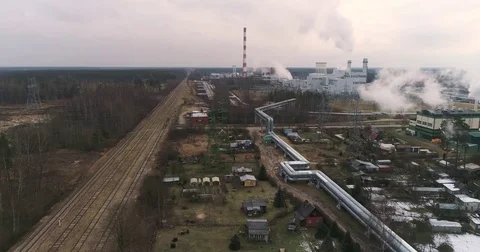 Industrial pollution filmed at the twilight. Dramatic strong contrast. Stock Footage 84046707
