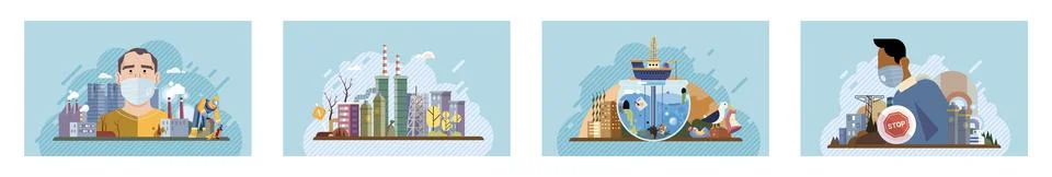 Industrial pollution. Vector. Environmental pollution is affecting our quality Stockillustratie