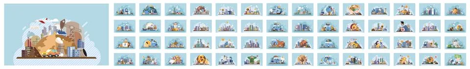 Industrial pollution. Vector. Toxic waste chemicals are leaking into our food Stock-Illustration