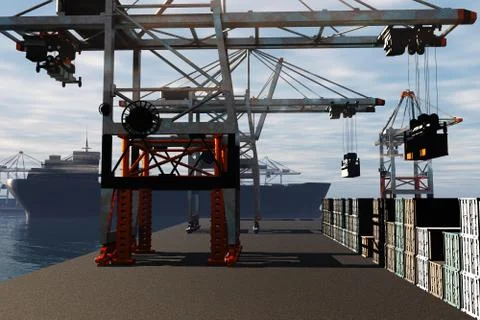 Industrial Port 3D render Illustrazione stock