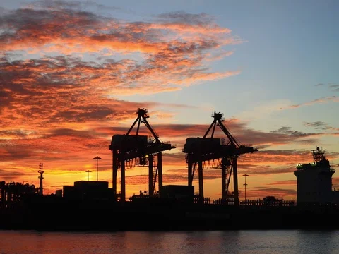Industrial port with containers Stock Footage 71156344