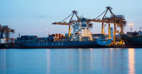 Industrial port with containers Stock Footage 82196720