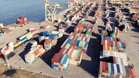 Industrial port with containers. Stock Footage 88321828