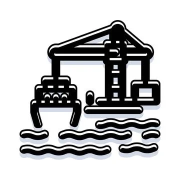 Industrial port crane loading cargo onto ship Stock Illustration
