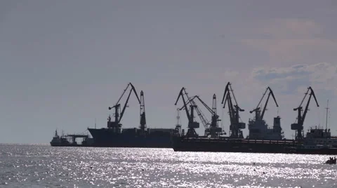 Industrial port at sunset Stock Footage 40060147
