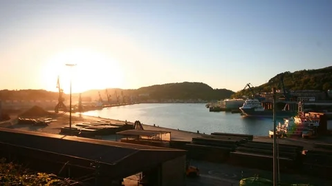 Industrial port sunset 動画素材 74779217