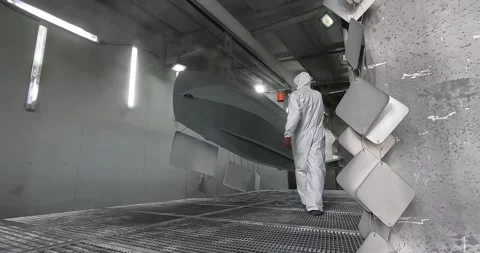 Industrial Powder Coating Process for RIB Boat Production 스톡 동영상 336097349