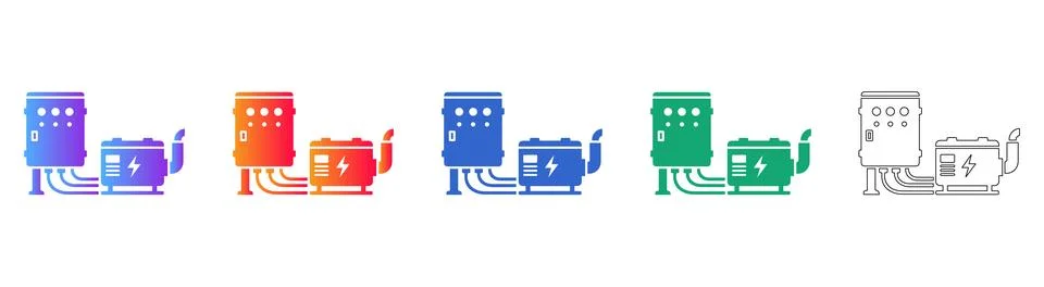 Industrial Power Generator Control Panel Icons Stock Illustration