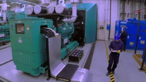 Industrial Power Generators Installed Inside Modern Energy Facility And 스톡 동영상 337532467