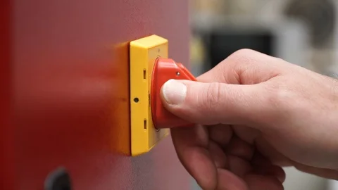 Industrial power grid system showing lever shut off system. Stock-Footage 128935201