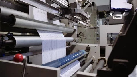 Industrial printer applies pattern on paper in typography Stock Footage 252555392