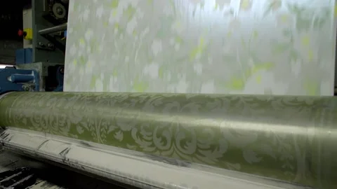 Industrial printer making new wallpaper sample. Modern wallpaper factory. Stock Footage 165399302
