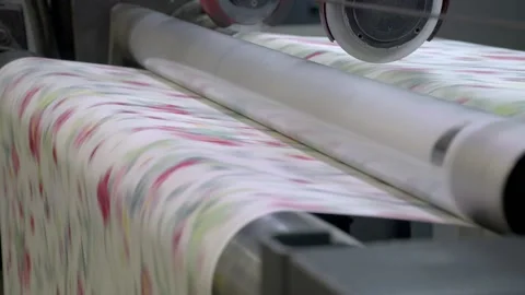 Industrial printer making new wallpaper sample. Modern wallpaper factory. Stock Footage 165400302