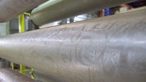 Industrial printer making new wallpaper sample. Modern wallpaper factory Stock Footage 165410506