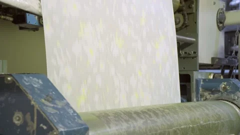 Industrial printer making new wallpaper sample. Modern wallpaper factory Stock Footage 165410542