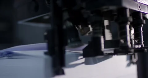 Industrial Printing Machine Applying Ink to Paper, Factory Interior, Close Up Stock Footage 340364222