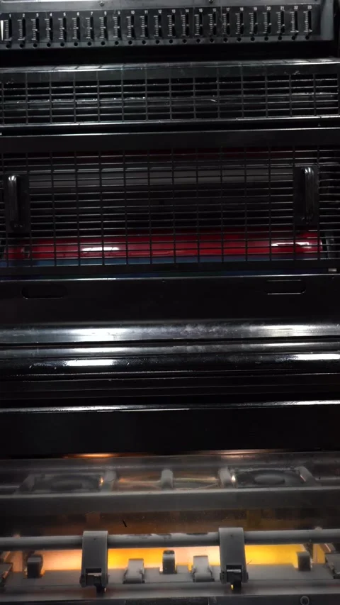 Industrial printing press machine, close up vertical Stock Footage 327304923