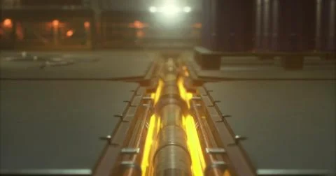 Industrial process captures flowing molten material in a factory setting Illustrazione stock