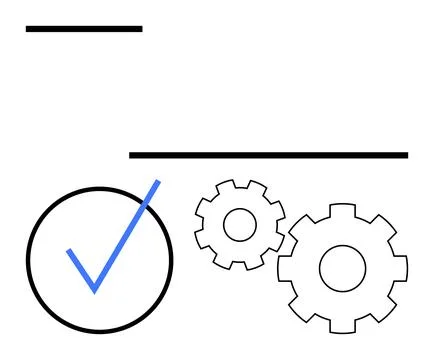 Industrial process optimization concept with blue checkmark and gears Stock Illustration