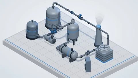 Industrial process plant isometric 3d animation white background Stock Footage 339333432