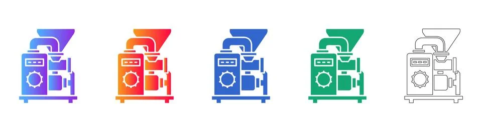 Industrial Processing Grinder Machine Icons Stock Illustration