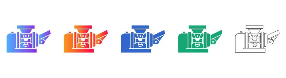 Industrial Processing Machine Icon Set Stock Illustration