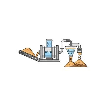 Industrial processing plant with conveyor and silo Illustrazione stock