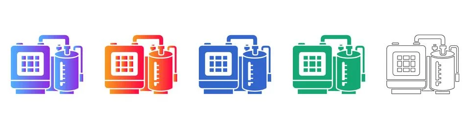 Industrial Processing Reactor Tank Icon Set Stock Illustration
