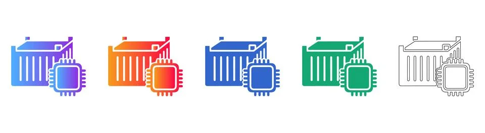 Industrial Processor Tech Icon Set Stock Illustration