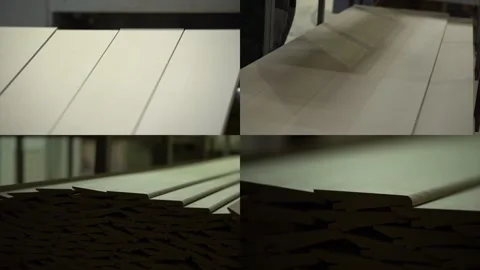 Industrial production. Baseboard manufacturing. Split Screen Stock Footage 256077959