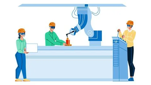 Industrial Production Controlling Workers Vector Illustrazione stock