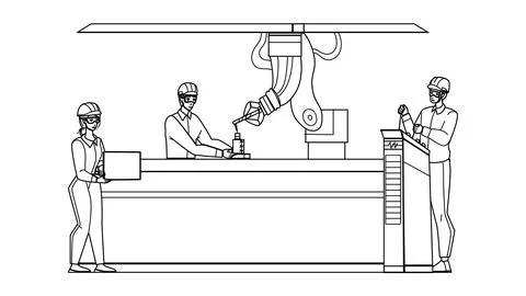 Industrial Production Controlling Workers Vector Illustrazione stock