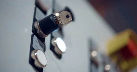 In industrial production, an electrical control panel with flashing white lights Stock Footage 147634599