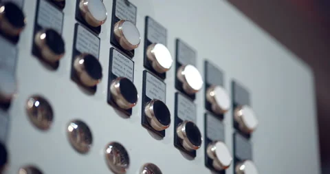 In industrial production, an electrical control panel with flashing white lights Stock Footage 161981810