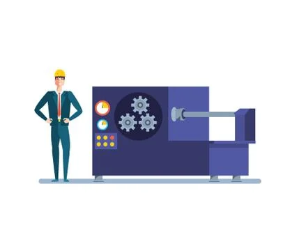Industrial production machine with engineer working Stock Illustration