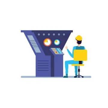 Industrial production machine with engineer working Stock Illustration