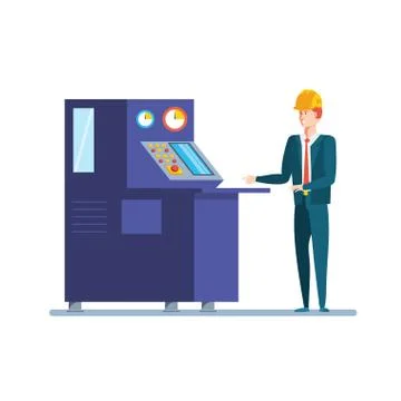 Industrial production machine with engineer working Stock Illustration