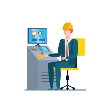 Industrial production machine with engineer working Stock Illustration