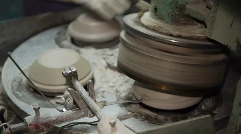 Industrial Production of Porcelain Tableware .Machine for Moulding Plates Stock Footage 62791361