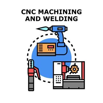 Industrial production processes concept with cnc machining and welding Stock Illustration