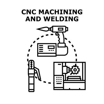 Industrial production processes concept with cnc machining and welding Stock Illustration