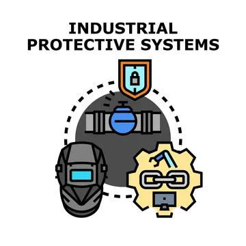 Industrial protective systems ensuring safety and security at manufacturing.. Stock Illustration
