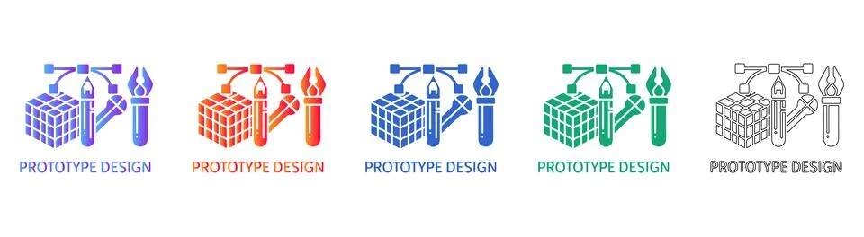 Industrial Prototype Design and Tools Icon Set Stock Illustration