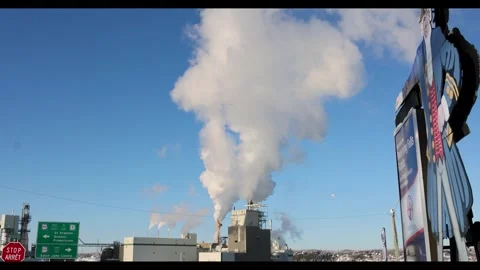 Industrial Pulp Mill Steam Plumes in Winter - Saint John, NB Stock Footage 330196812