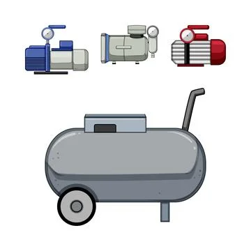 Industrial pump and air compressor equipment set Illustrazione stock