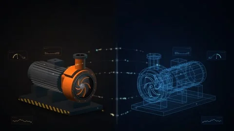 Industrial Pump Digital Twin Wireframe Seamless Loop Stock-Footage 347011102